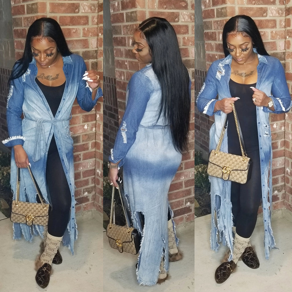 shredded denim dress Style Ripped Denim Dress Ashley Graham Paired The Season's Hottest Piece With A Ripped